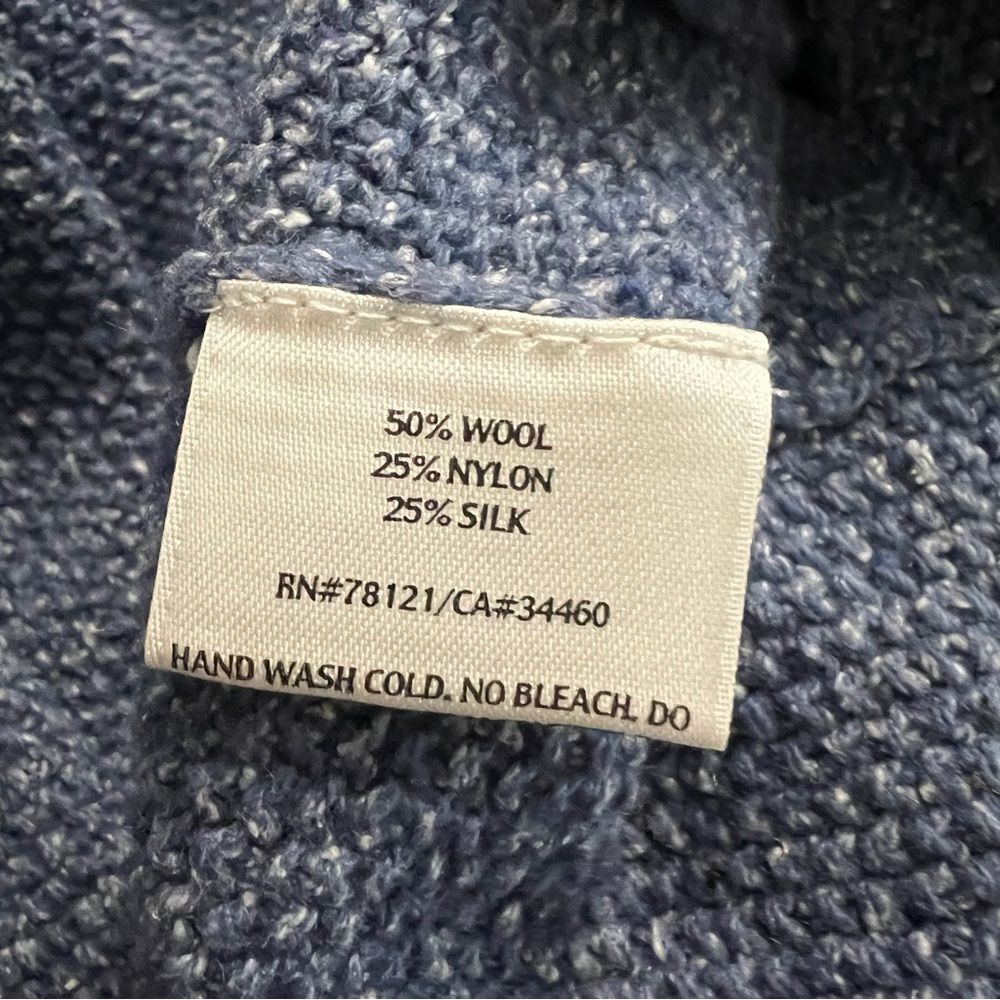 Eileen Fisher Blue Heather Wool Silk Boucle Open Front Cardigan Sweater Petite L - Picture 6 of 7